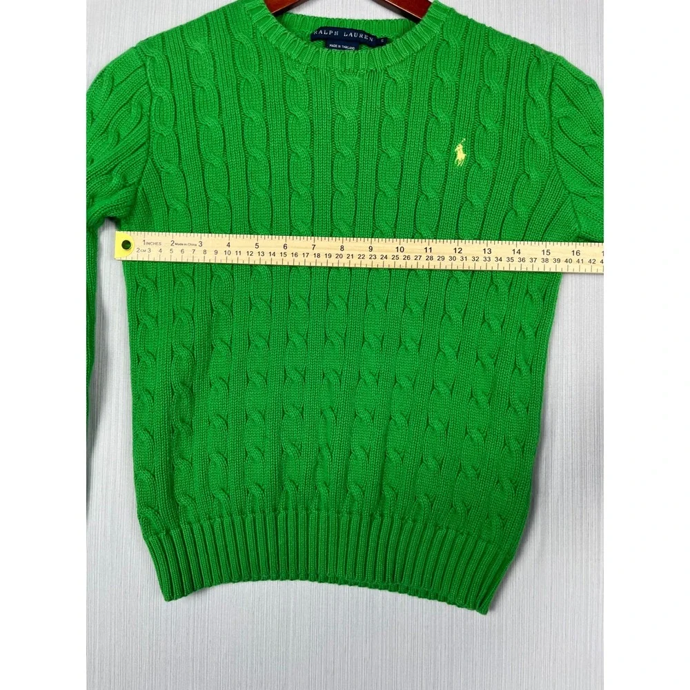 Ralph Lauren Womens S Green Cable Knit Cotton Pony Logo Preppy Classic Old Money - Picture 7 of 8